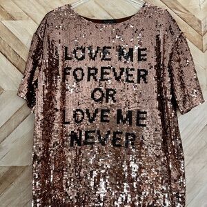 Topshop LOVE ME FOREVER OR LOVE ME NEVER Sequin Rose Gold Top
